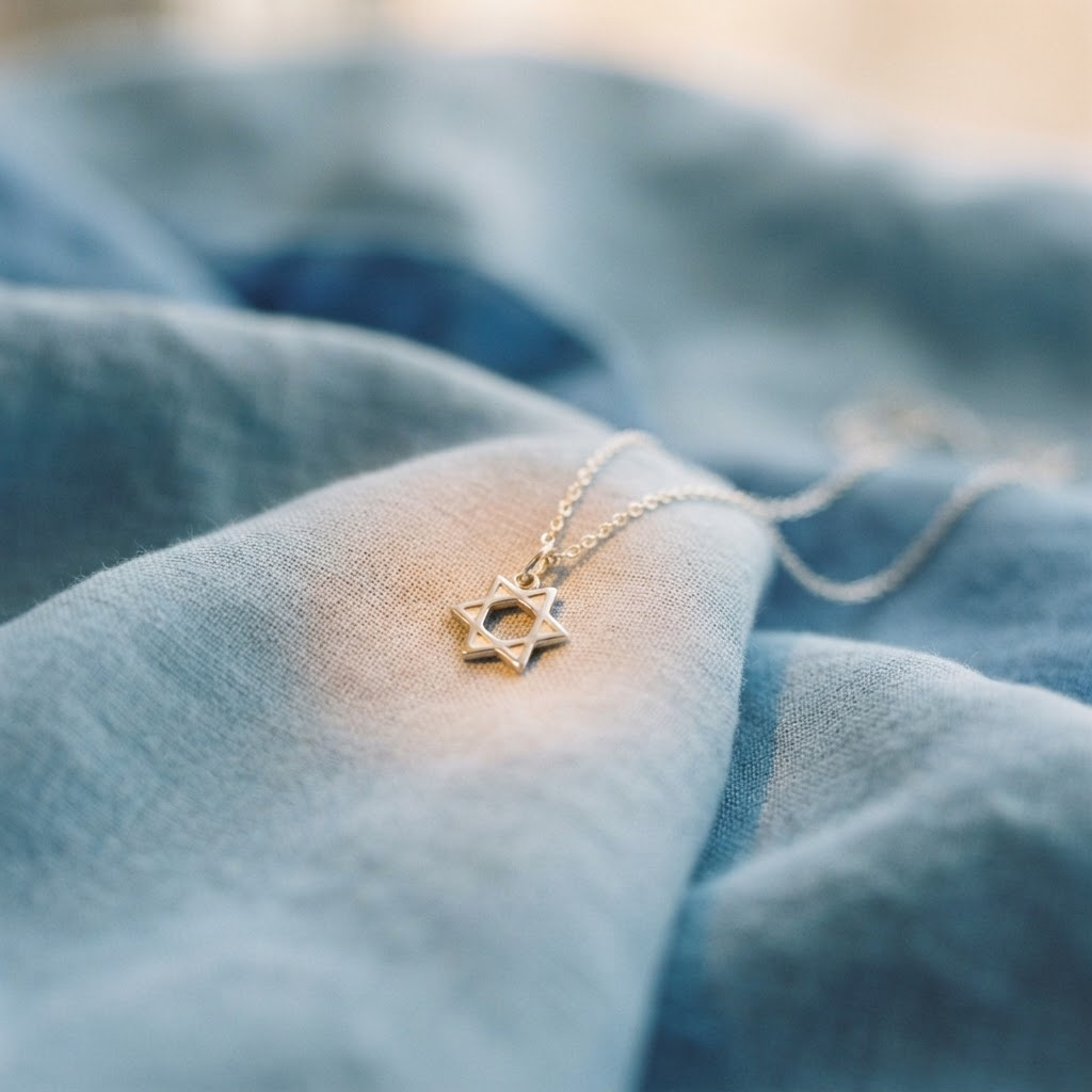 An illustrated weathered stone wall with a Star of David opening onto a bright, hopeful sky.